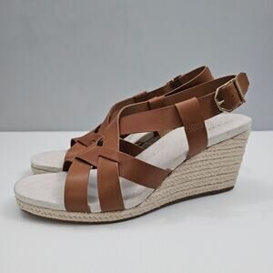 NEW Cole Haan Crystal Sandal Womens 9 Honey Tan Leather Jute Espadrille Wedge
